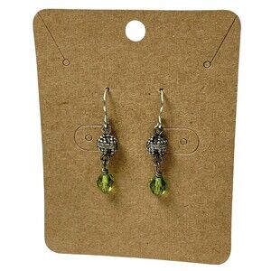 Faux Green Peridot Earrings Sterling Silver Faceted Dangle August Birthstone